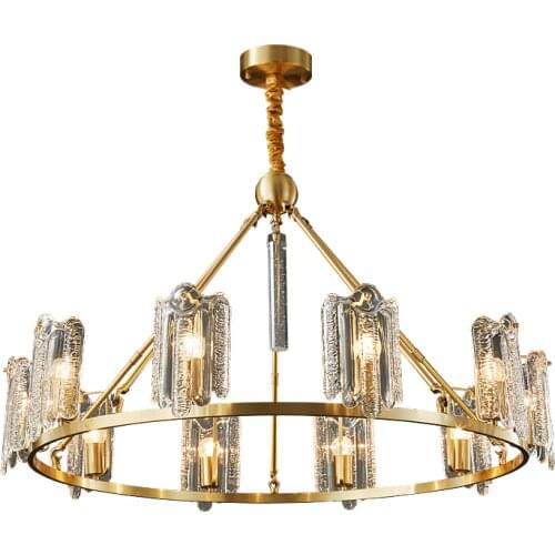 Luxury Real Brass Chandelier For Living Room Postmodern Restaurant Bedroom E27 Glass Suspension Lamp Home Hotel Decor Lighting