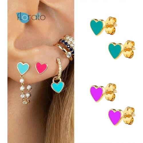 925 Silver Ear Needle Enamel Earrings Cute Candy Color Sweet Love Heart Charm Stud Earrings Gold Silver Color For Girls Jewelry