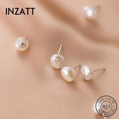 INZATT Real 925 Sterling Silver Irregular round Baroque Pearl Stud Earrings For Fashion Women Fine Jewelry Punk Accessories