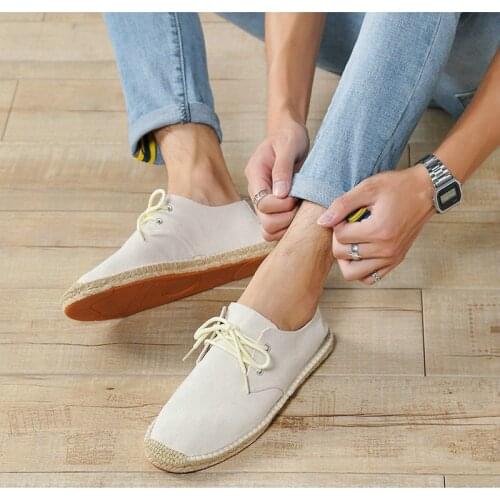 Spring autumn Black White Bule male casual Canvas Hemp Insole Fisherman Light Shoes Ethnic Style men Espadrille Flats ShoesS4-44