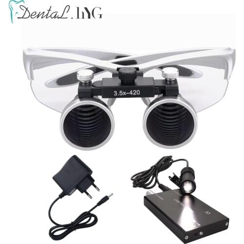 Dental Loupes Dental Magnifier Dental Lab Medical Loupes Magnification Binocular 2.5/3.5x Headlight Headlamp 5W Bulb & Batter