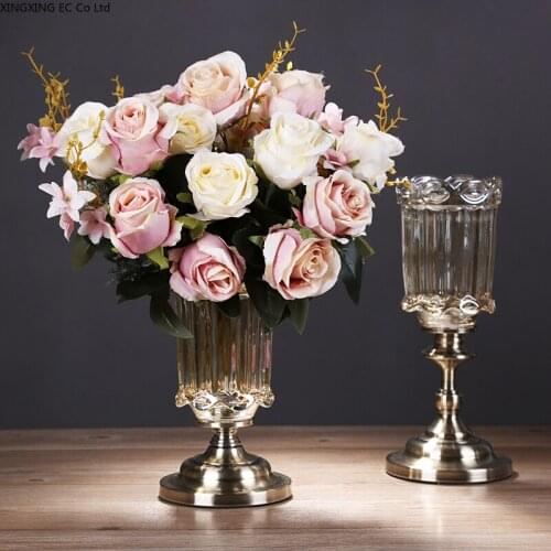 European-style Crystal Glass Vase Modern Living Room Dining Table Simulation Flower Flower Arrangement Decoration Ornaments