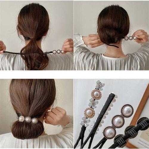 Woman Elegant Pearls Hair Bun Scrunchies Girl Flower Pontail Holder Hair Band Hairstyle Hair Accessories Braider Twist Headwear