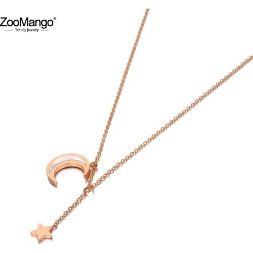 ZooMango Trendy Stainless Steel White Shell Star Pendant Necklaces Neo-Gothic Chain Link Choker Necklace For Women Girls ZN20075