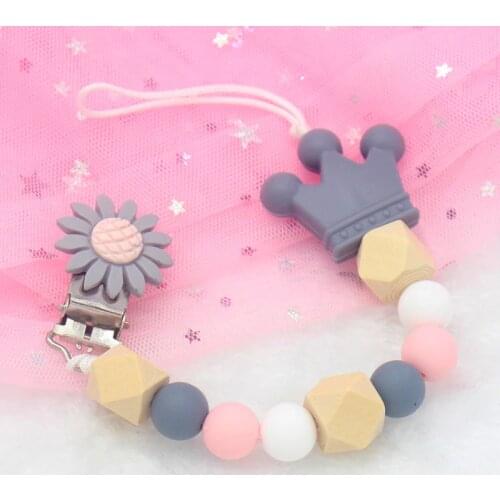1pc Baby Pacifier Clips Flower DIY Pacifier Chain with Silicone Beads Metal Holder Infant Feeding Teething Chew Toys Dummy Clips