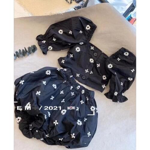2021 Korea style girls 2 pcs floral set blouse+shorts fashion cotton summer girls suit 3-8t B93