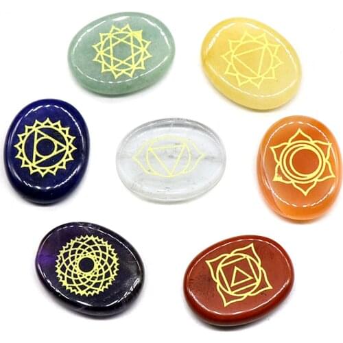 7pcs Chakra Stones Natural Reiki Healing Crystal Stone With Engraved Symbols Crystal Agate Seven Chakras Meditation Massage