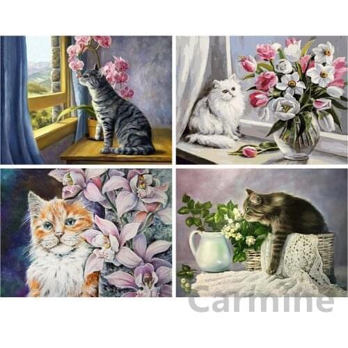 DIY 5D Diamond Painting Cat And Flowers Cross Stitch Kit Embroidery Rhinestones Picture Full Round&Square Drill Home Decoration