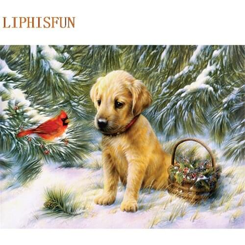 Diamond Painting Cross Stitch Full Square Round Picture of Rhinestone DIY Mosaic Embroidery Golden Retriever Bird New Year Gift