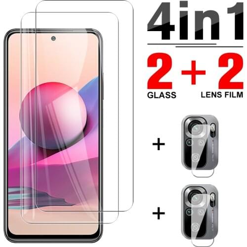 4in1 Tempered Glass Case For Xiaomi Redmi Note 10S Xiamoi Redmi Note 10 9 8 Pro Max 9T 10 10T 5G 9S Screen Camera Protector Film