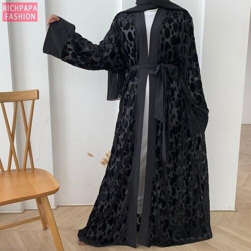 Black Eid Mubarak Kaftan Dubai Abaya Turkey Kimono Cardigan Hijab Muslim Dress Islamic Clothing Abayas For Women Robe Femme Ete
