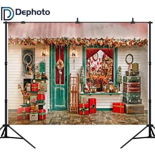 Dephoto Photographic Backdrops Christmas Red House Gift Children Celebrate Photocall Photo Studio Photobooth Fantasy Background