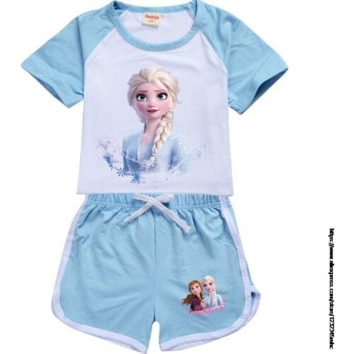 Disney Frozen Elsa Kids Clothing Shirt Cotton Toddler School Girl Outfit Teenage Summer Tshirt Short Pants Suit Boys Tops Sets