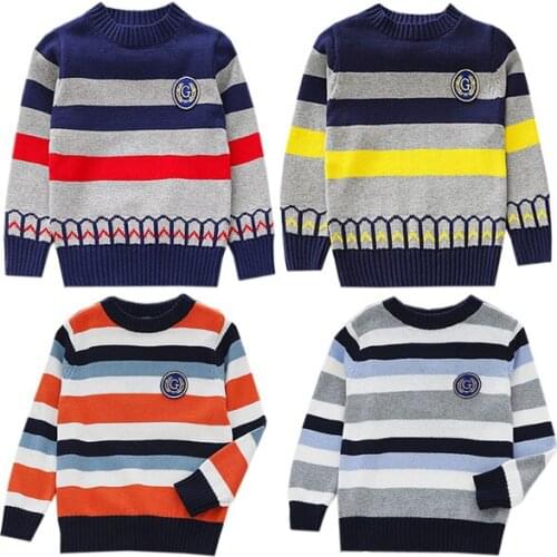 Baby sweater round collar stripe cotton sweater