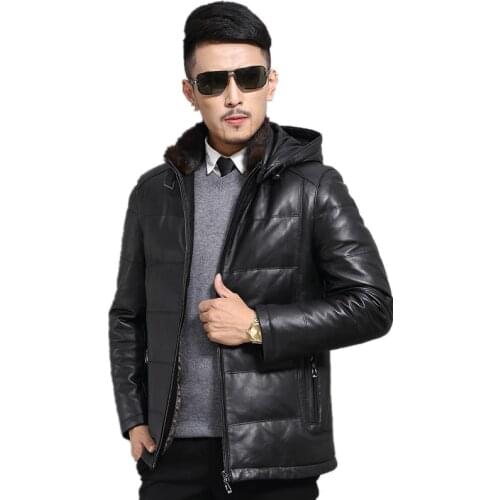 Leather Jacket Winter Jacket Men Mink Fur Collar Genuine Sheepskin Coat Warm Down Jacket Plus Size Erkek Mont JLK15726 MY1846