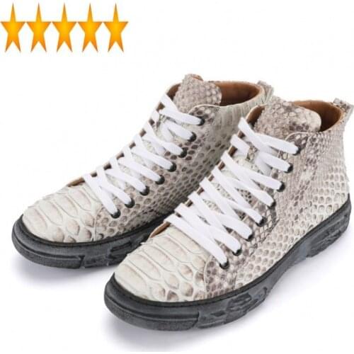 Shoes High Work Quality Men Fashion Breathable Lace Up Genuine Leather Outdoor Sneakers Snake Print Ankle Boots Zapatos Hombre