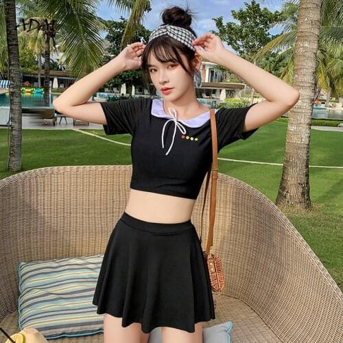 High Waisted Bikini 2021 Swimwear Womens 2 Piece Swimsuit Black Pink with Skirt Sleeves Summer Swimming Bathing Suit Beachwear