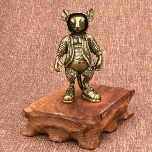 Retro Pure Copper Cartoon Death Anubis Mouse Hand-Made Cartoon Punk Micro-Carved Brass Ornaments Home Decoration