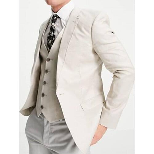 Tailor Made Fashion Handsome Grey Men Suits Slim Fit Groom Tuxedo For Wedding Dinner Party Male Clothing (Jacket+Pants+Vest)