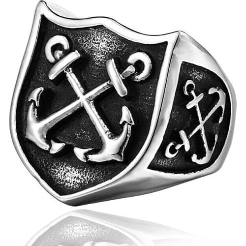 Stainless steel double anchor ring punk biker fashion men jewelry ring