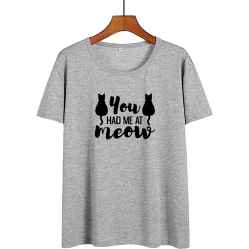 You and Me At Meow Cat Mom Shirt Fashion Funny Graphic Short Sleeve Top Tees 100% Cotton Plus Size Women T-shirt for Mama Mother