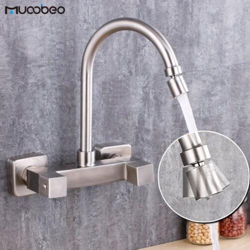 304 Stainless Steel Wall Mounted Kitchen Faucet Hot And Cold Water Tap Rotating Sink Mixer Tap