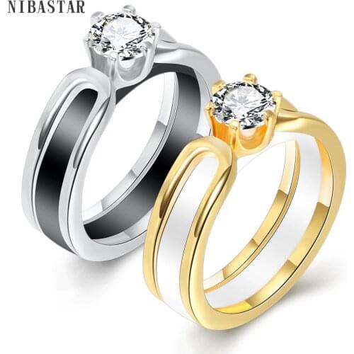 New Style Arrival Black White 2 Colors Ceramic Rings 2 in 1 Eco-friendly Ceramic Material Rings For Women Wedding Ring