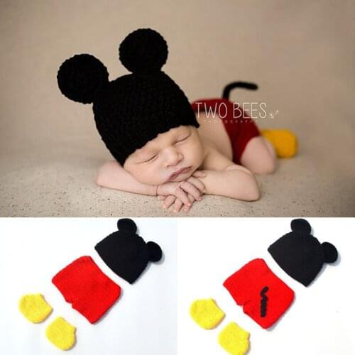 Newborn Mickey Photo Props Baby Infant Boy Mickey Hat Diaper Cover & Shoes Outfit Newborn Cartoon Photography Props H284