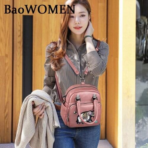 BaoWoman New Embroidery Elephant Double Bags Wide Strap PU Leather Two Straps Women Shoulder Crossbody Bag Ladies Handbags