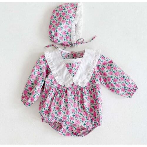 Baby Girls Clothes Newborn Purple Floral Baby Bodysuit Toddler Girls Outfit Toddler Girls Princess Jumpsuit Bodysuits With Hat