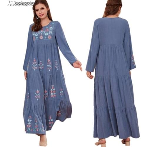Plus Size Autumn Loose Abaya Dress Ethnic Modesty Long Sleeve Kaftan Muslim Islamic Clothing Turkish Casual Caftan Moroccan Gown