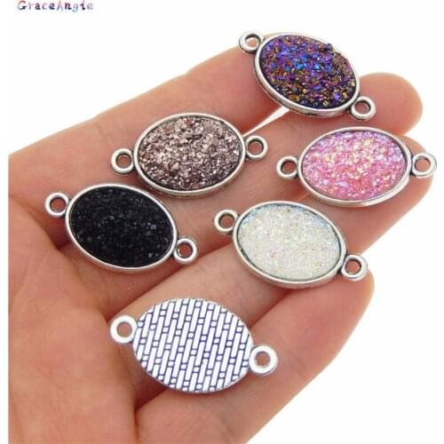 GraceAngie 10pcs Resin Bling Faux Druzy Cabochons Pendant Shiny Charms Connector Random Color Necklace jewelry making Accessory