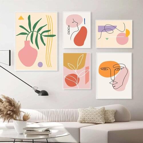 Boho Abstract Line Face Posters And Prints Plant Flower Geometric Wall Art Canvas Painting Pictures For Living Room Home Decor