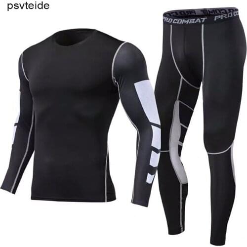 Psvteide Running Clothes Mens Tracksuit 2 Pieces Sets Sportswear Man Rashguard Mens Compression Clothing Tights Men Stitch Mesh