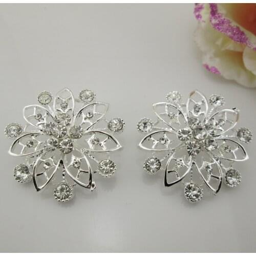BT305 38mm)5pcs Sewing Buttons Rhinestone Buttons Flower Shaped Shank Button Sewing Accessories Silver Plated