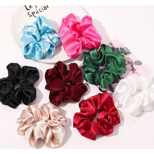Women Silk Scrunchie Elastic Handmade Multicolor Hair Band Ponytail Holder Headband Hair Accessories 1PC Satin Silk Solid Color