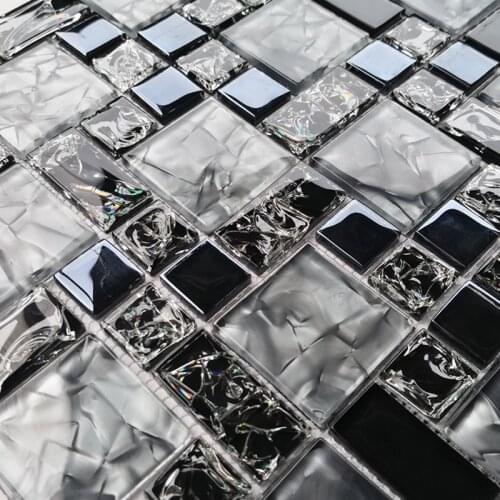 Luxury Black Grey Ice-cracked Crystal Glass Mosaic Tiles, DIY Shower Kitchen Livning Room Bar Brick Tiles Wall Decoration