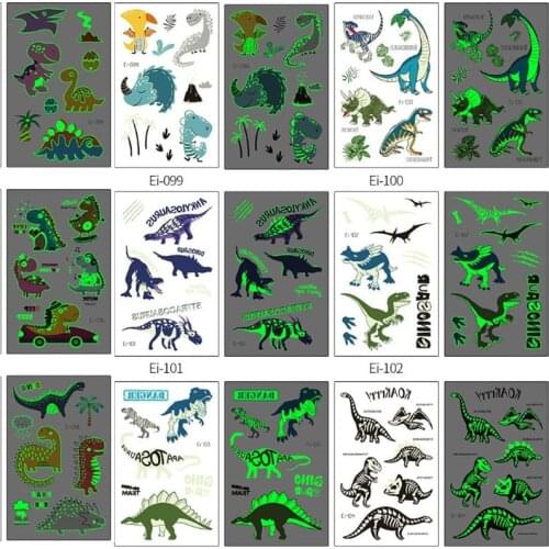 Luminous Dinosaur Kids Tattoo Stickers Cartoon Fun Glowing Stickers Temporary on Face Arm Leg for Child Body Art Decoration New