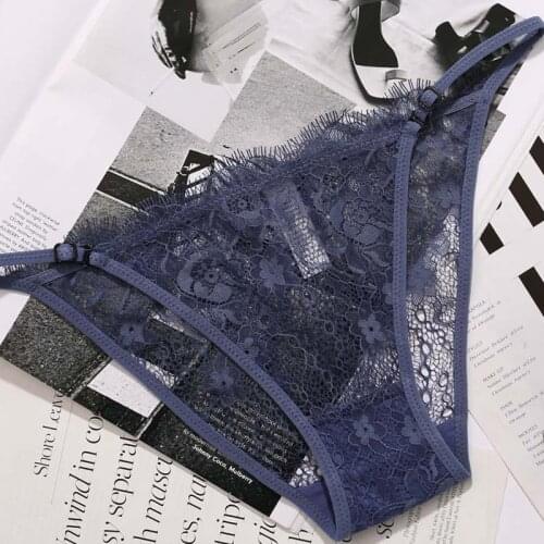 Women Low Rise Underwear Eyelash Femme Sexy Lace Panties French Style Ultra-thin Hollow Out Panties Women Lace Sexy Lingerie