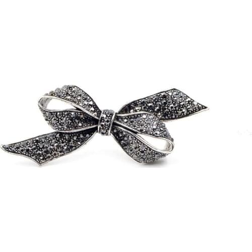 Utei Jewelry Elegant Black Crystal Vintage Big Bow Brooch Amazing Women Garment Accessories Jewelry bowknot Scarf Pin For Party