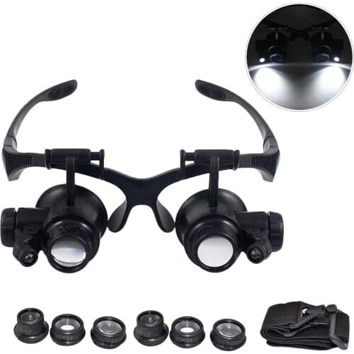 10X 15X 20X 25X Multi-Power Double LED Lights Magnifier Eye Glasses Watch Repair Loupe Jeweler Magnifying Glass