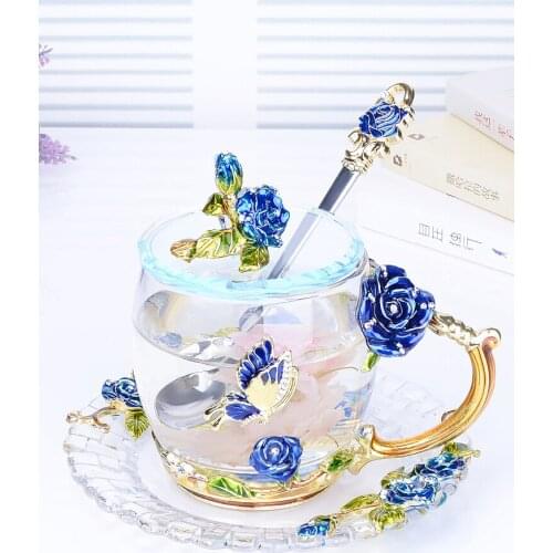 High Quality Crystal Enamel Glass Cup Vintage Blue Coffee Mug Hot And Cold Drinks Wedding Gift