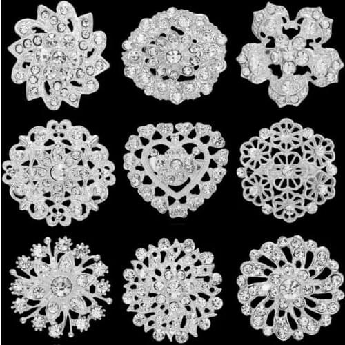 New Design Cluster Rhinestones Round Blossom Flower Crystal Silver Color Brooches Pin for Women Ladies Wedding Jewelry Accessory