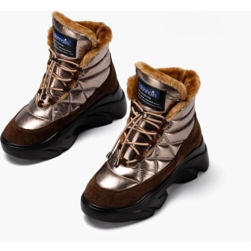 DONNAIN Cow Leather Waterproof Winter Ankle Boots Female Lace up Platform Warm Plush Snow Boot Women Non-slip Rubber Chunky Sole