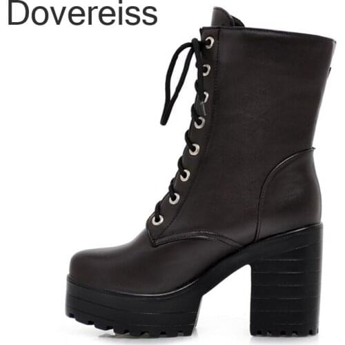 Winter ankle platform shoes for woman Buckle fashion Round toe Pure color consice Zipper Cross tied platform shoes Short boots