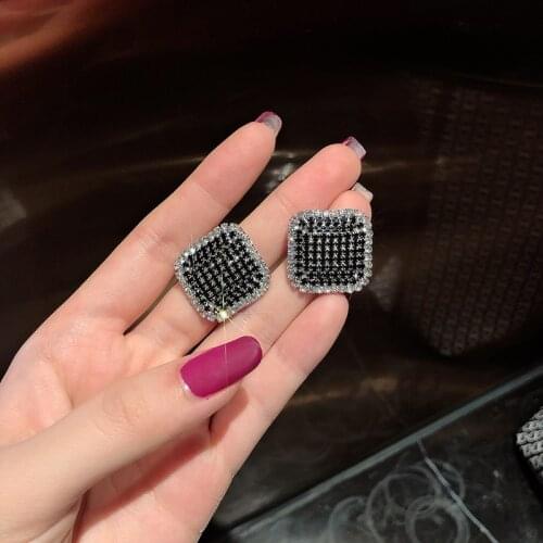 2021 new geometric square black earrings temperament advanced atmosphere earrings simple and cold style female earrings