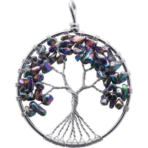 2019 Charm Silver Plated Natural Stone Wisdom Crystal Winding Tree of Life Pendant Fashion for Women Jewelry Gift