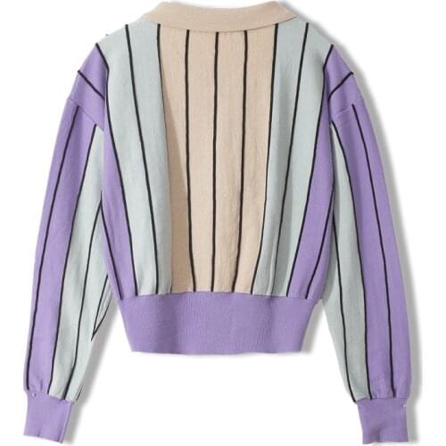 Luxury 2020 Fashion Embroidery Sweaters Womens Tops Striped Knitted Cardigans Long Sleeve Casual Lady Outerwear Lady Jumper