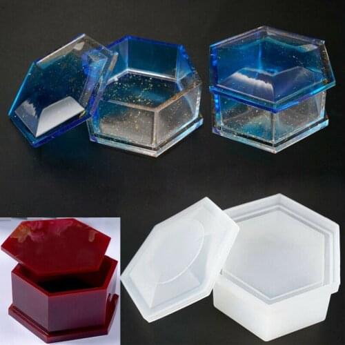 1Pc Hexagon Storage Box Epoxy Mould With Lid Gift Storage Box Crystal DIY Handmade Making Table Desktop Decoration Silicone Mold