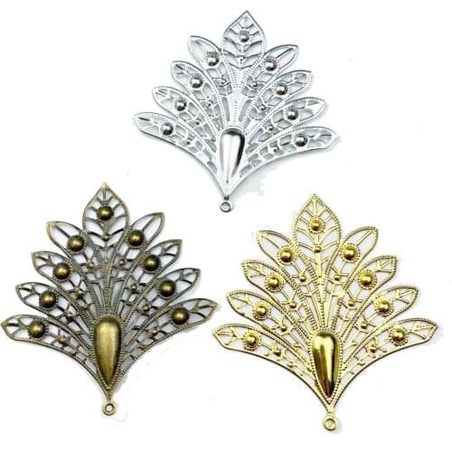 10pcs Gold/Bronze/Rhodium Plated 75x78mm Peacock Shape Filigree Connectors Metal Connector For Jewelry Making DIY Accessories